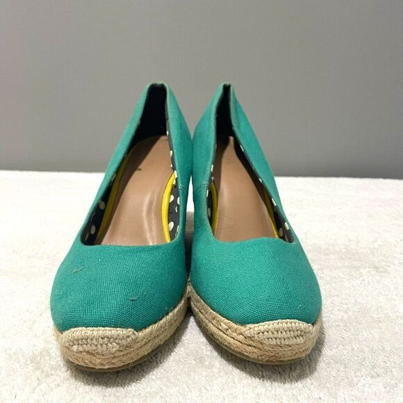 Merona Womens Teal Espadrille Wedge Platform Shoes 9.5 Canvas Retro Rockabilly - Picture 2 of 10